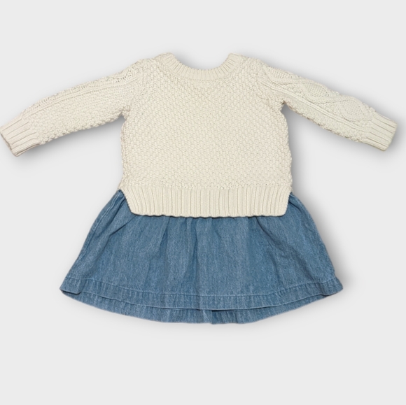 12-18 Months Baby Gap Cream Cable Knit and Denim Dress - Picture 2 of 4